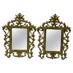Pair of Small Rococo Style Gilt Bronze Wall Mirrors