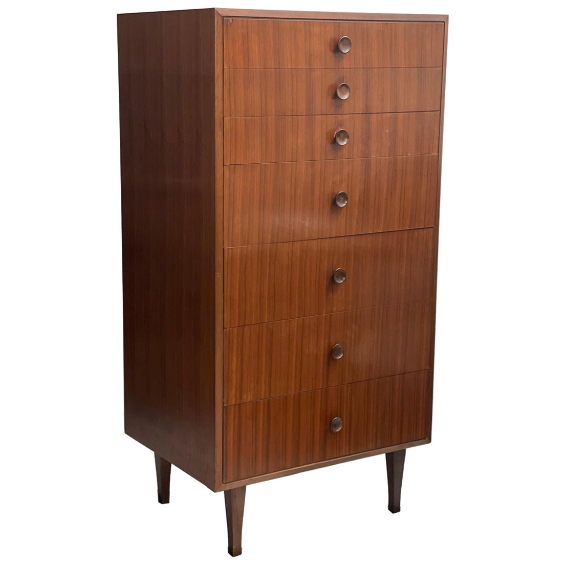 Mid 20th Century Walnut Seven Drawer Tallboy Dresser Lingerie Chest For Sale