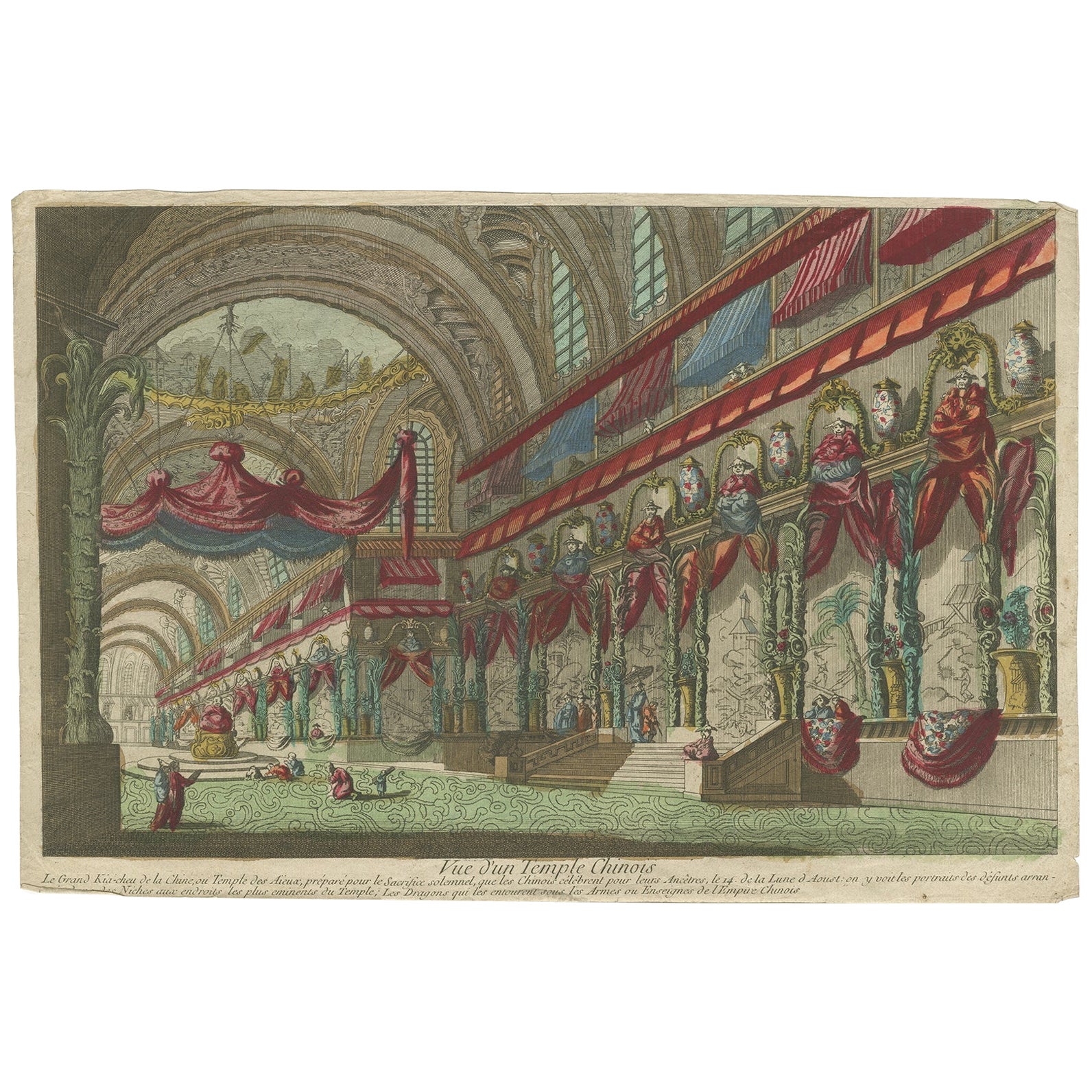 Optical Print or Vue d'optique of a Chinese Temple, ca.1750 For Sale