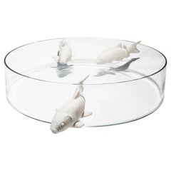 Three White Fishes in Ceramic Glass Cup
