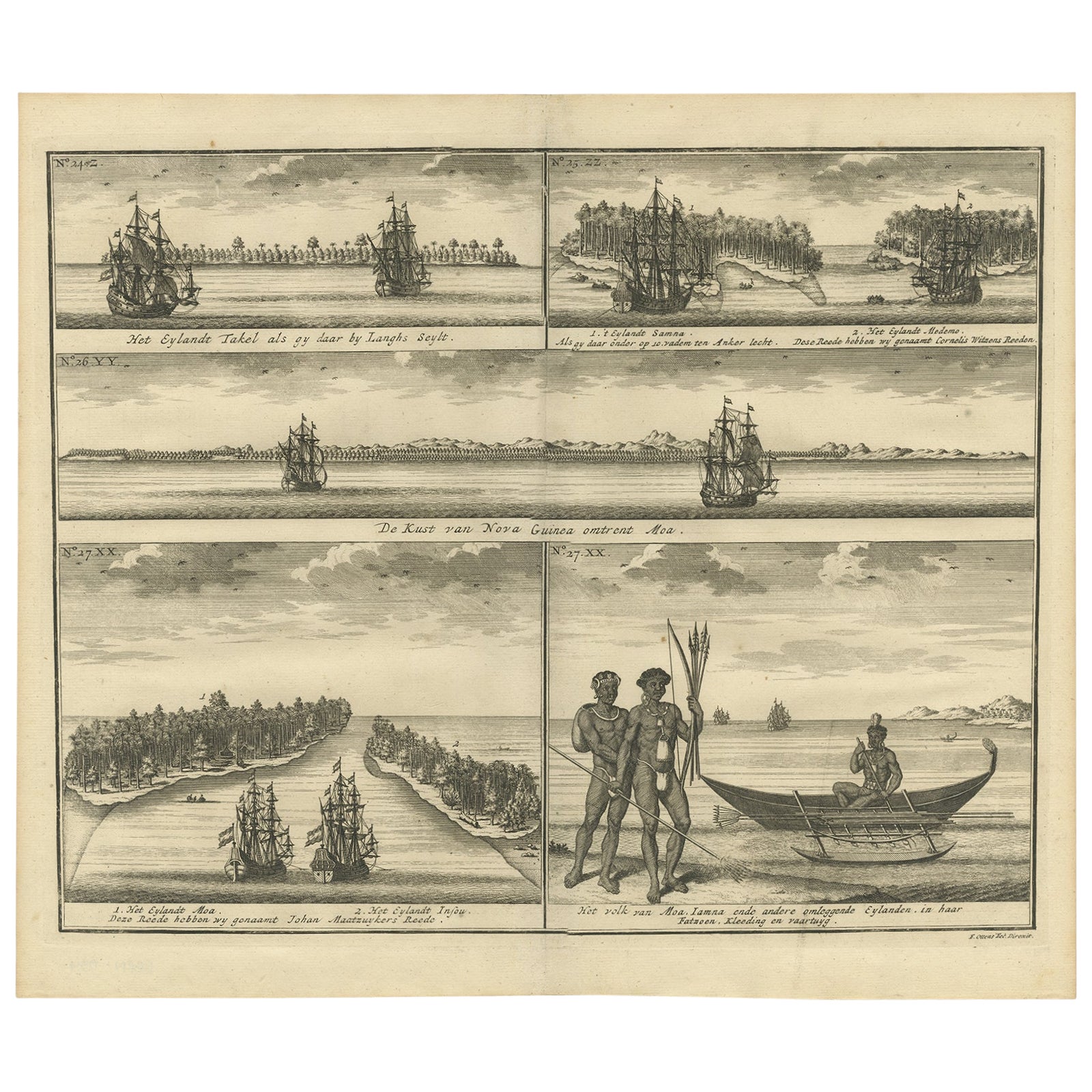 VOC-Schiffe, Ansichten der Ureinwohner und der Küsteninseln in der Nähe von Papua-Neuguinea, 1726 im Angebot