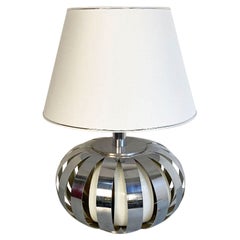 Italia Space Age Metal Curved Blades Table Lamp with Semi Conical Lampshade 1970