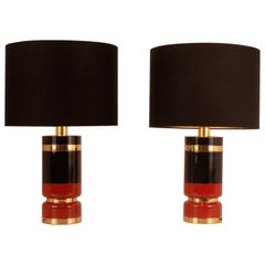 Mid-Century Brass and Lacquered Table Lamps from Clar, Spain, 1970s, Set of 2