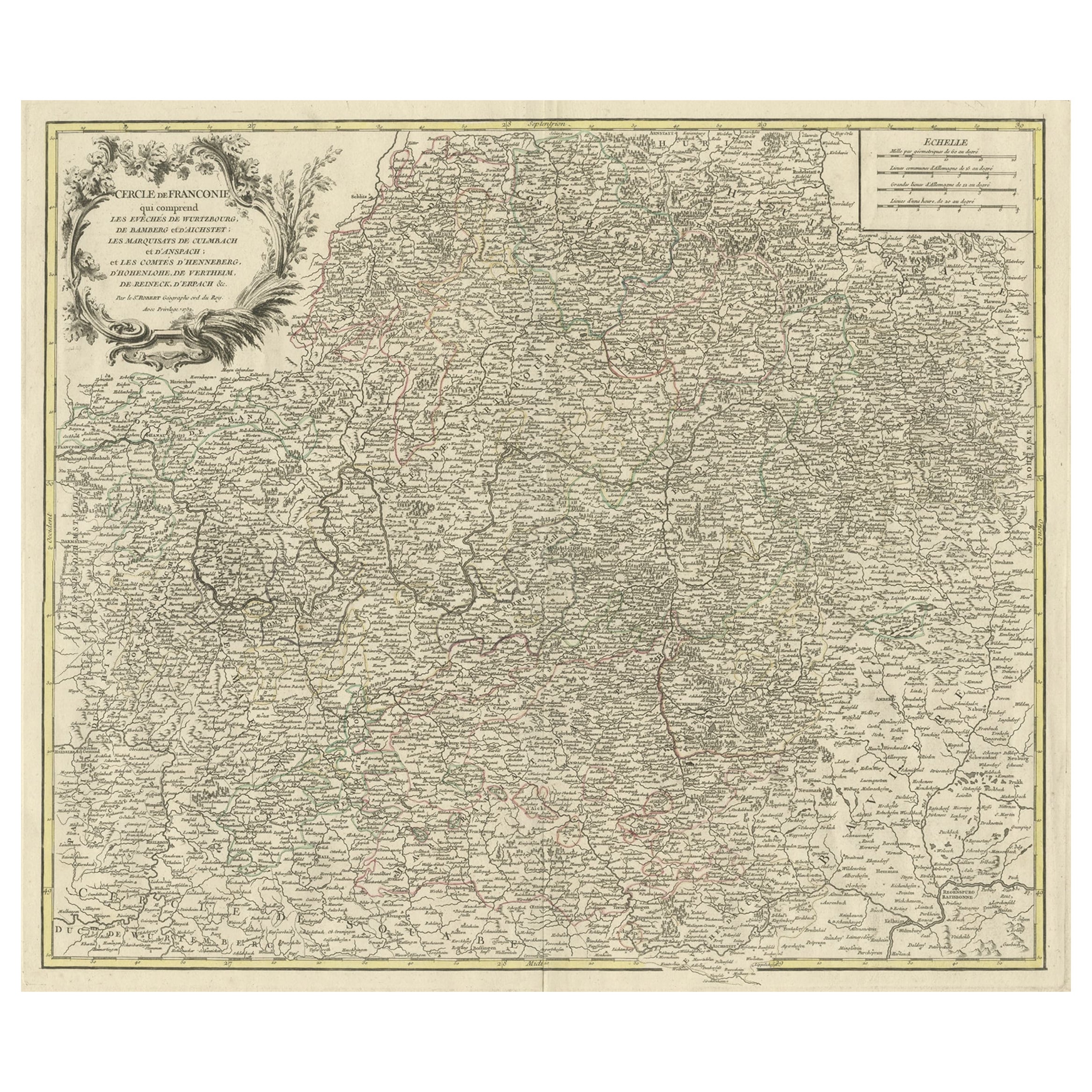 Map of the Circle of Franconia, Germany Bamberg, Wurtzburg and Nuremberg, 1757