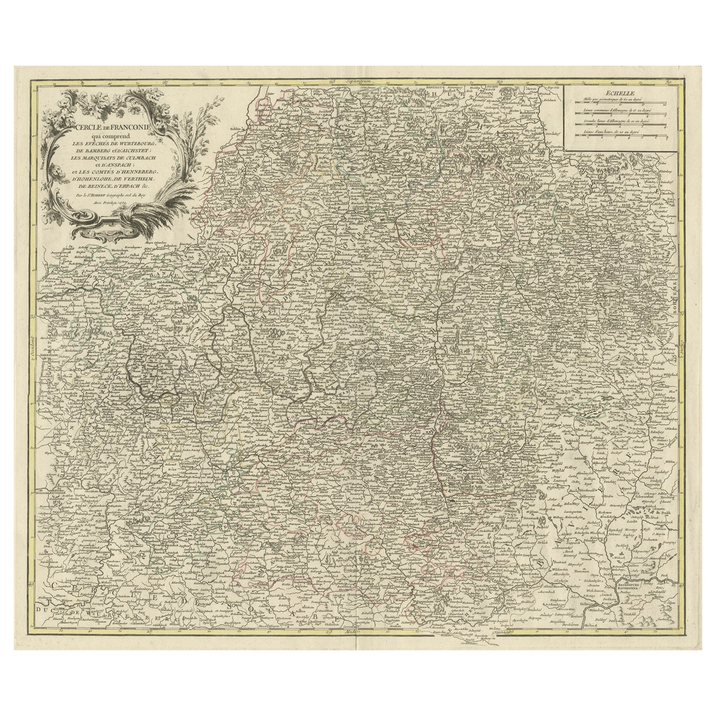 Karte des Kreises von Franconia, Deutschland Bamberg, Wurtzburg und Nuremberg, 1757