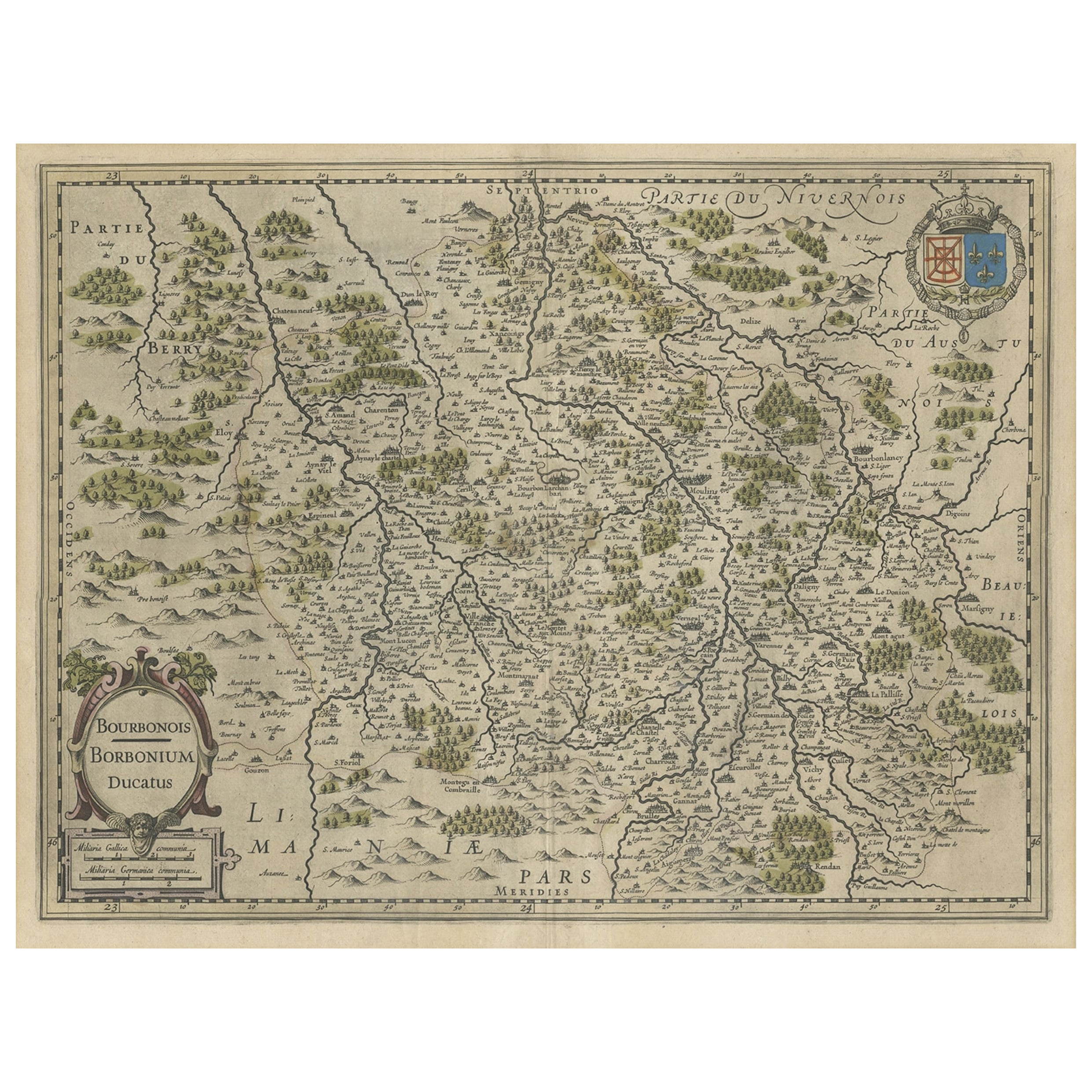 Alte Karte der Region Bourbonnais in Frankreich, ca. 1630 im Angebot