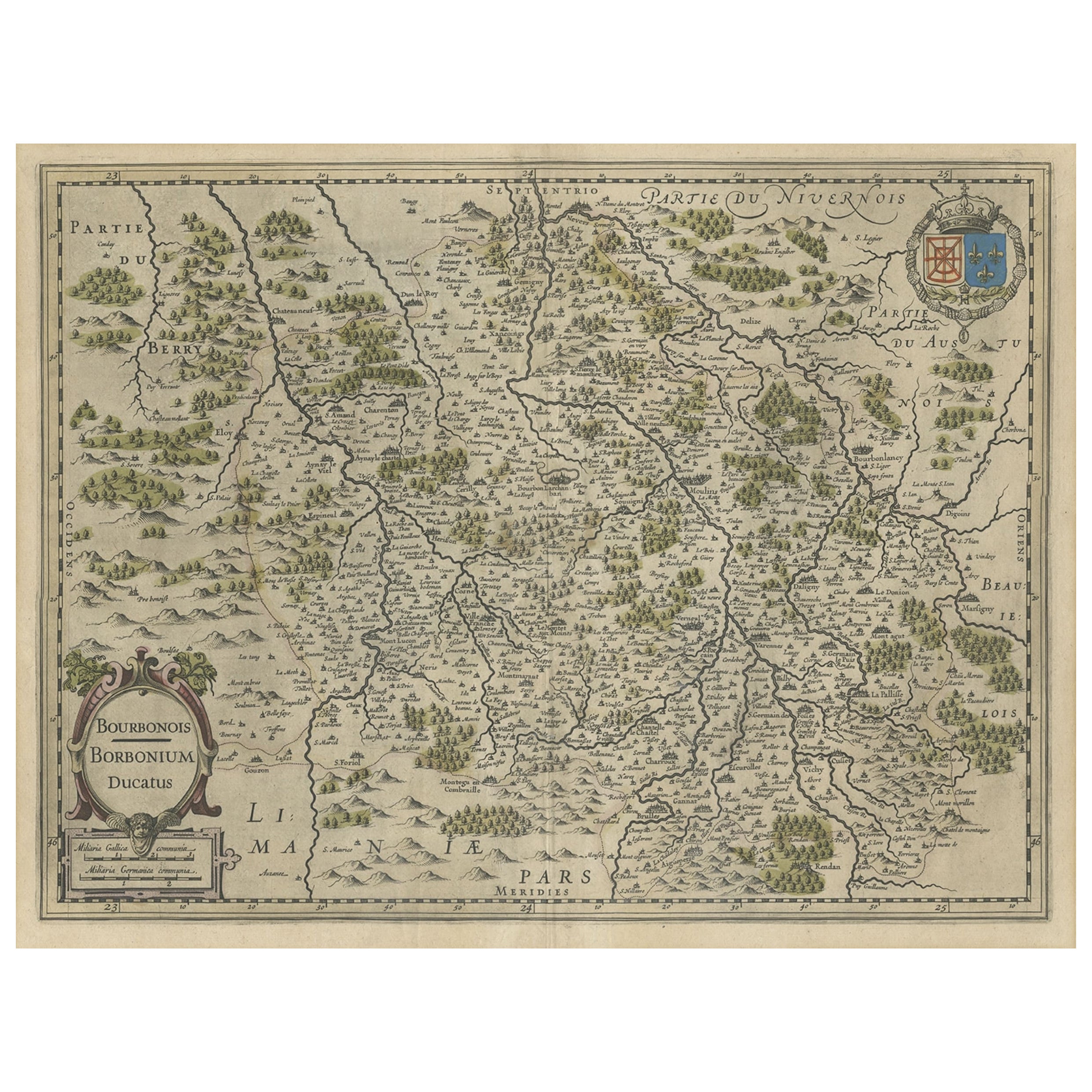 Old Map of the Bourbonnais Region of France, ca.1630