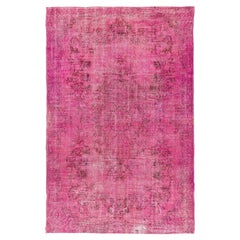 6.6x10 Ft Vintage Oriental Rug Overdyed in Pink Color. Great 4 Modern Interiors