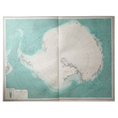 Large Original Vintage Map of The South Pole, circa 1920