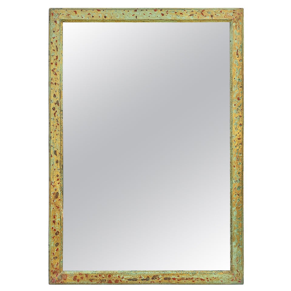 Large Antique Wall Mirror, Green Colors, circa 1950