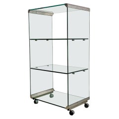 Vintage Italian Modern Glass Exhibitor Bookcase on Wheels by Gallotti & Radice, 1970s