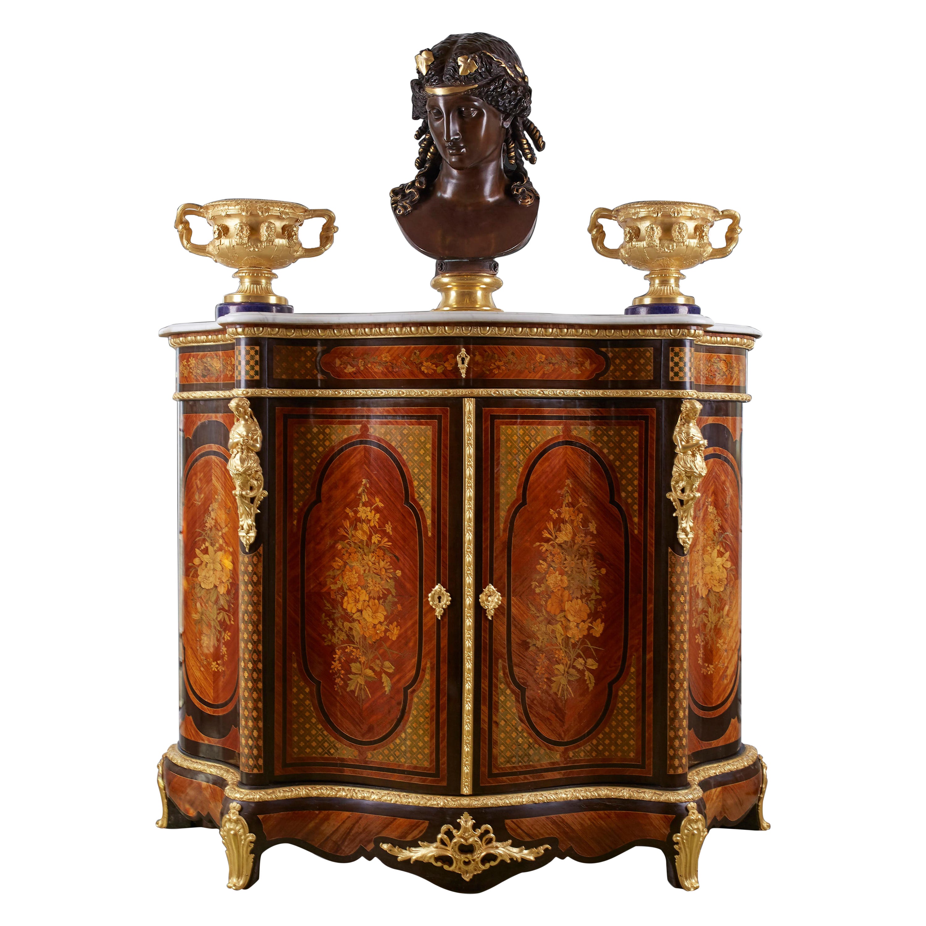 Alexander Roux Serpentine Inlaid Side Cabinet’ Uses Mainly Light Wood Materials For Sale