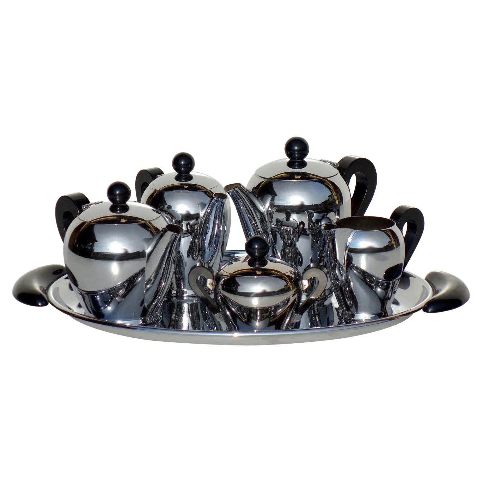 "Bombè" Carlo Alessi 1945 Italian Design Steel Metal Tea and Coffee Set For Sale