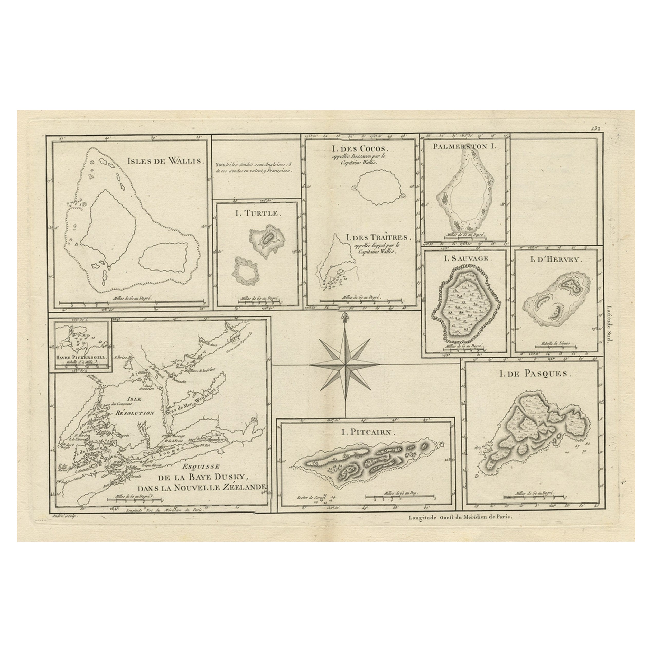 Print of Maps of Islands of the South Pacific, Incl. Pitcairn & Dusky Bay, 1788