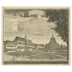 Druck des Rathauses und der niederländischen Kirche in Batavia 'Jakarta' in Indonesien, um 1740