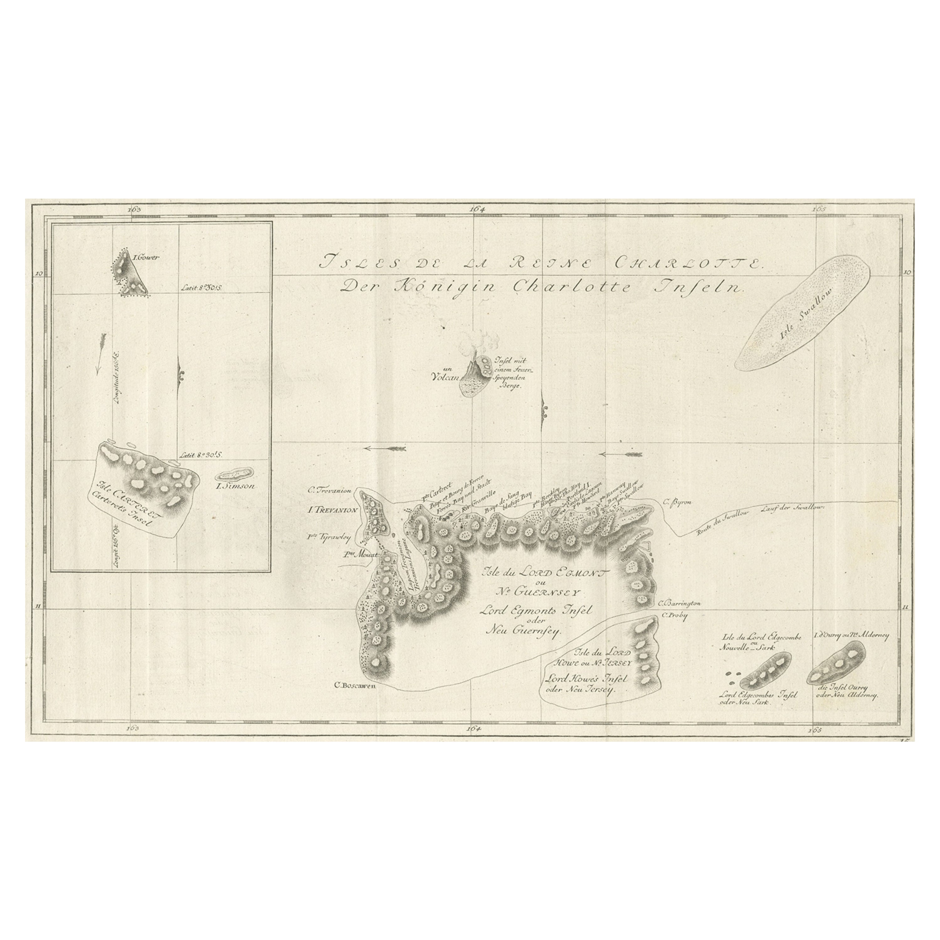 Carte ancienne originale des îles de Santa Cruz, 1774 en vente