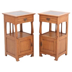 Two Oak Art Nouveau Arts & Crafts Nightstands or Bedside Tables, 1900s