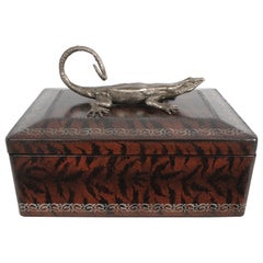 Maitland-Smith Faux Skin Leather Wrapped Box with Silver Tone Metal Lizard