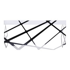 Organic Modern Home Office Writing Desk White Lacquer Brushed Stainless Steel