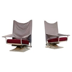 Italian Gray Red Fabric and Steel AEO Armchairs by Deganello for Cassina, 1980s