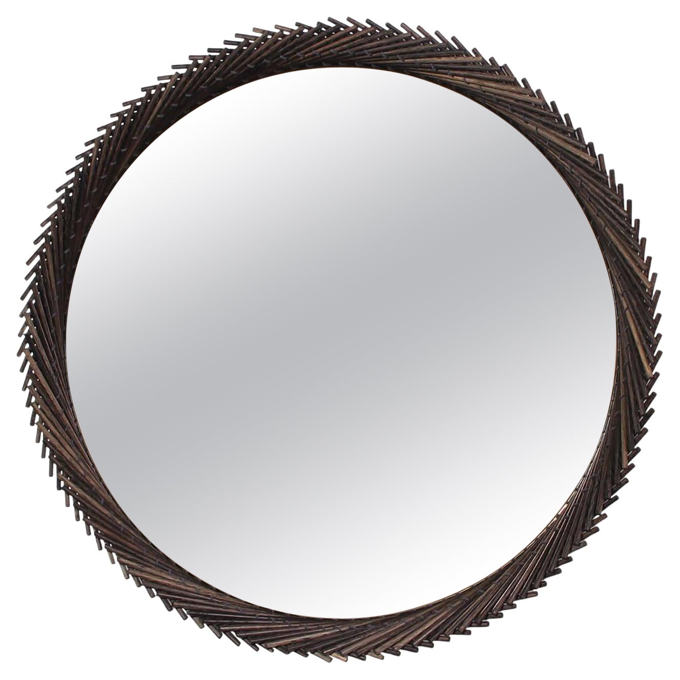 Mooda Round Mirror 36 / Oxidized Oak Wood, Clear Mirror by INDO- For Sale