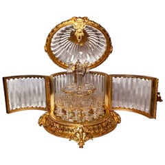 Cave-liqueur française d'antiquités en cristal de Baccarat et bronze d' Ore, vers 1900