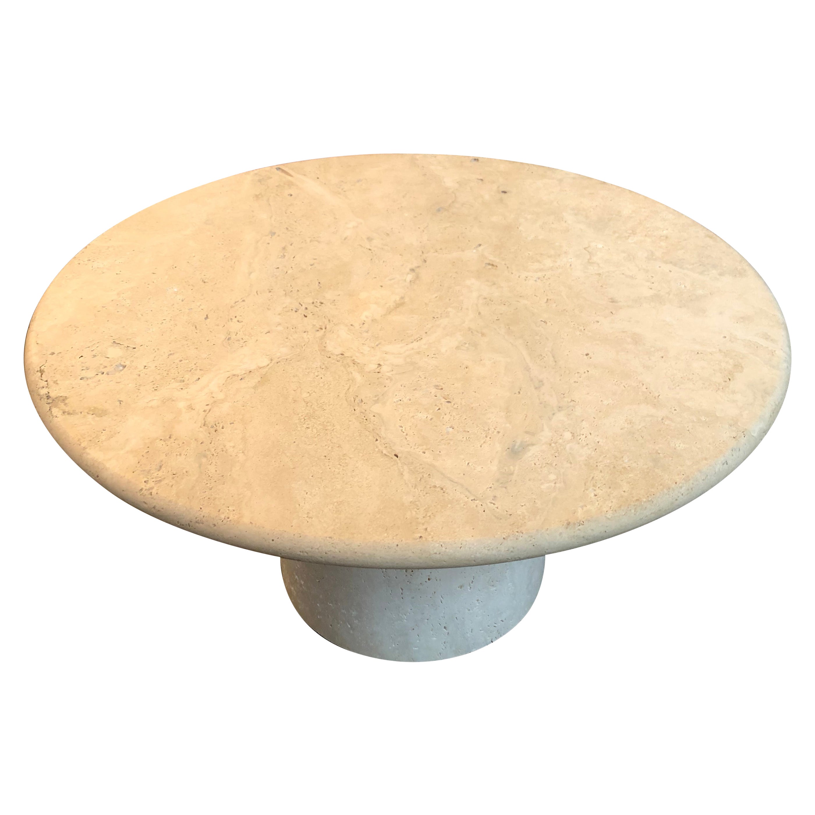 Custom Round Roman Travertine Coffee Table by Le Lampade