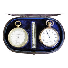 Victorian Pocket Watch, Barometer and Thermometer Compendium Set
