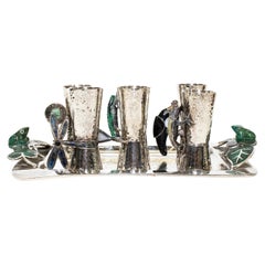 Los Castillo Silver Plated Mexican Tray and Shot Glasses