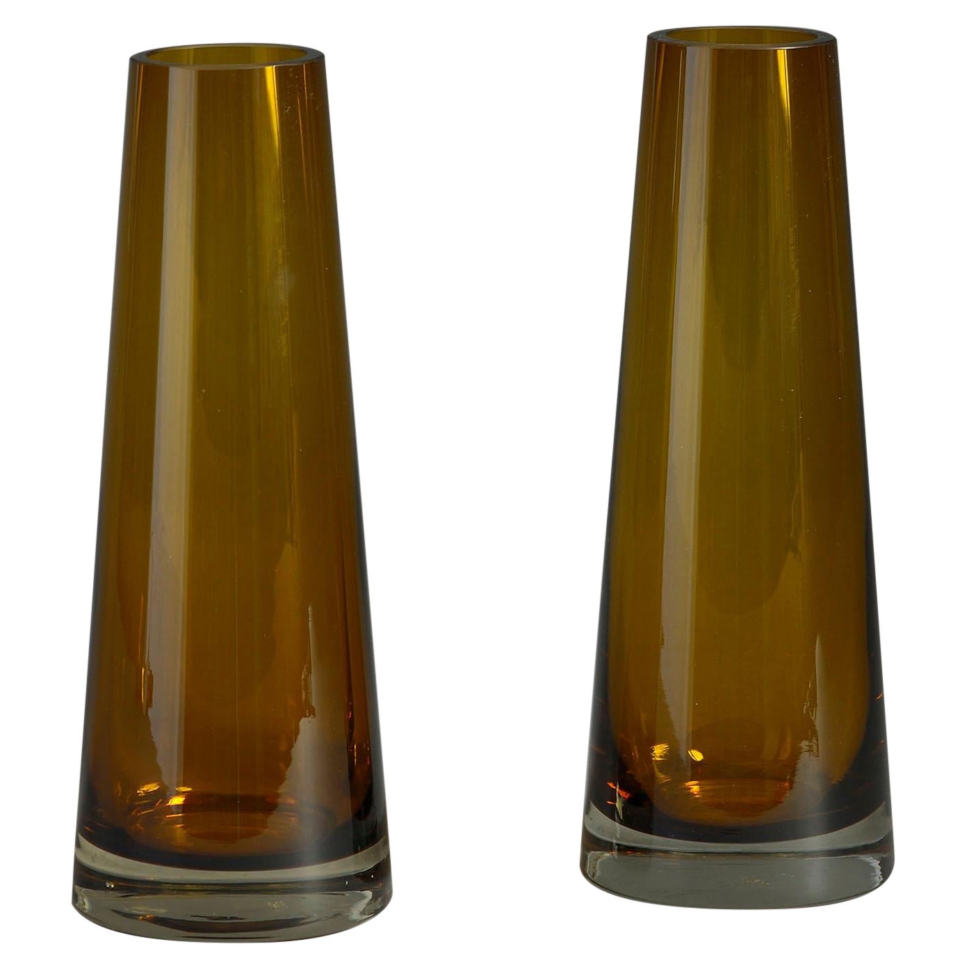 Pair of Mid-Century Amber Glass Vases