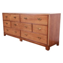 Used Michael Taylor for Baker Hollywood Regency Cherry Wood and Brass Dresser