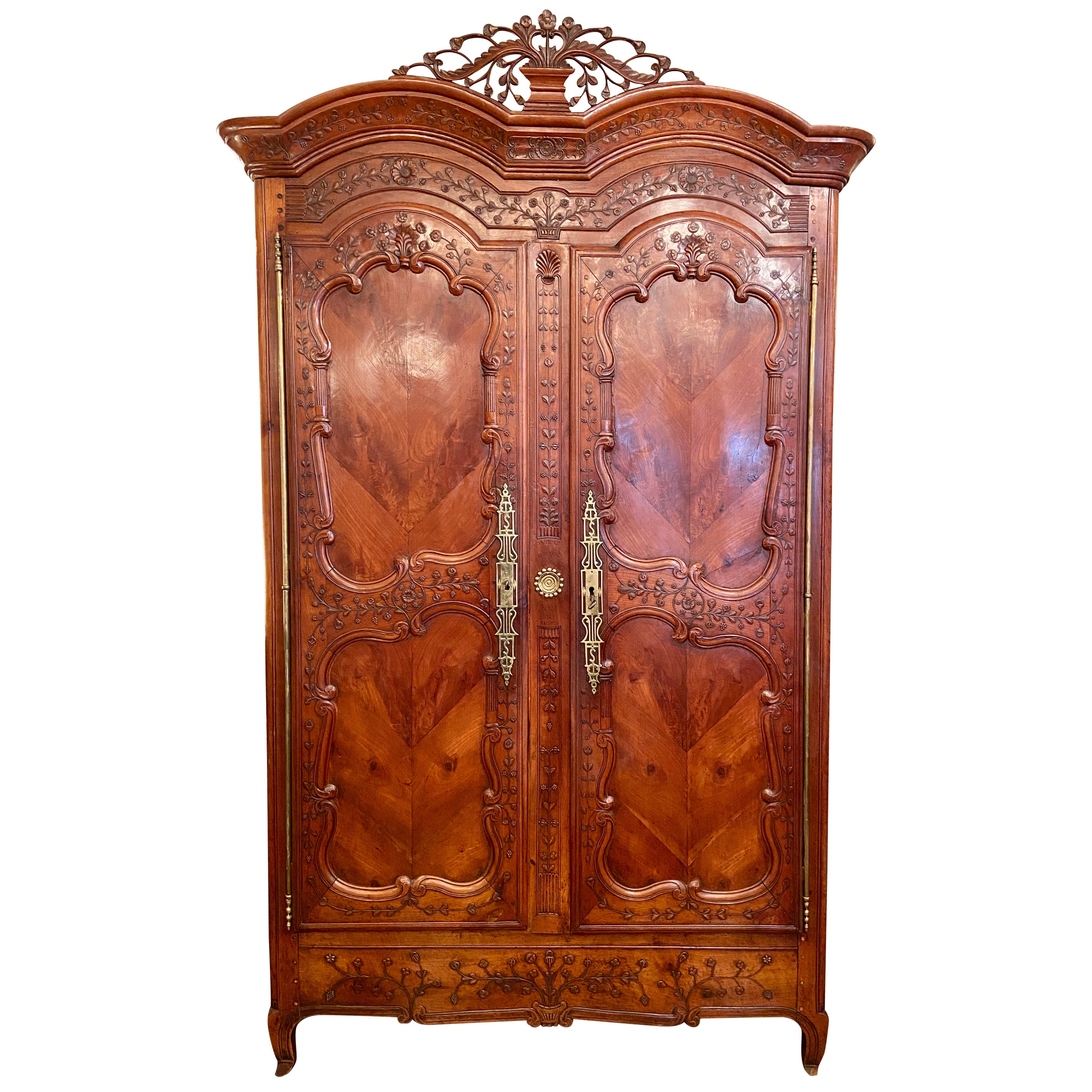 Antique French Carved Cherry Wood Armoire De Breton Dated October 13th, 1846