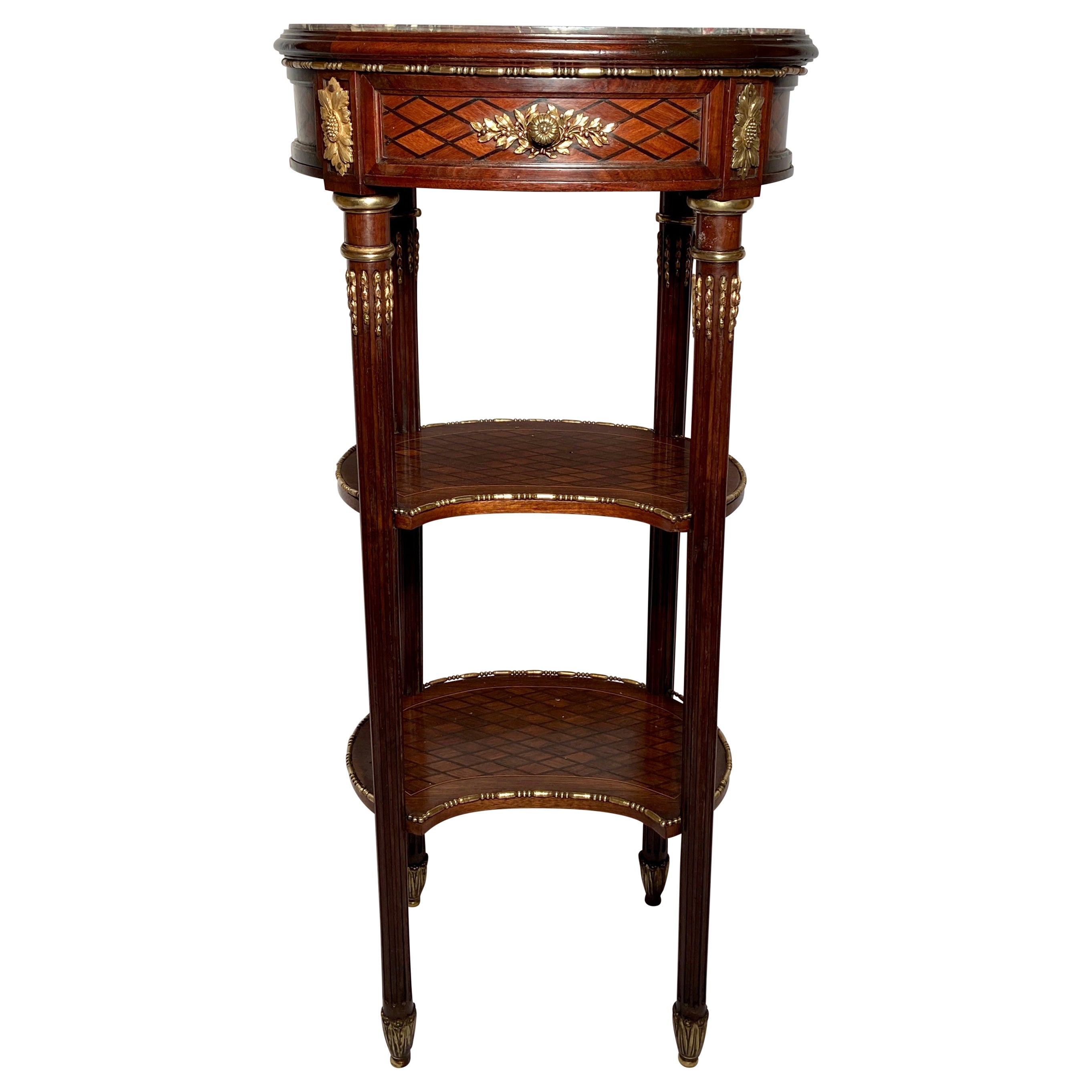 Antique French Louis XVI Marble-Top Occasional Table with Inlay and Ormolu Trim