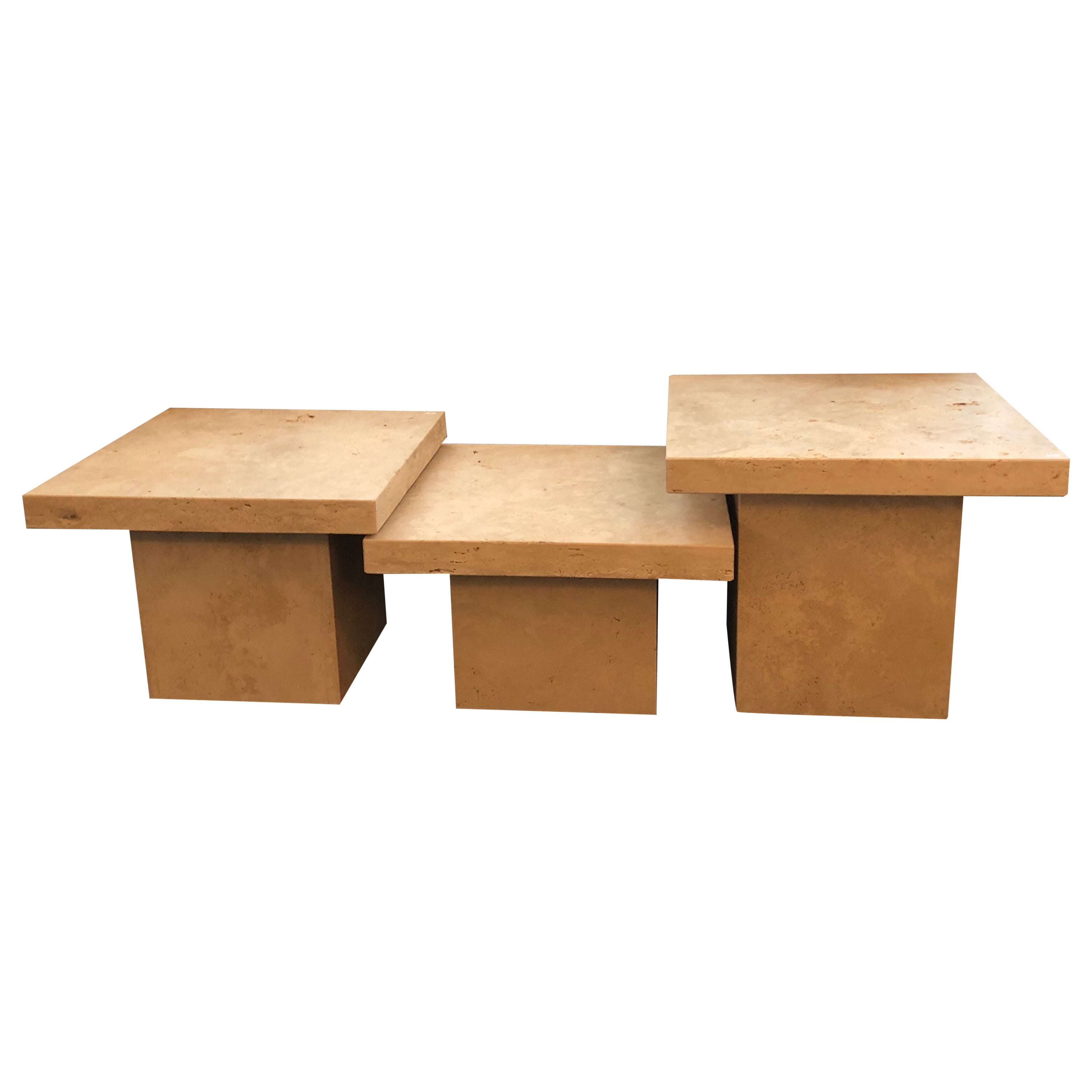 Set of Three Italian Travertine Tables by Le Lampade