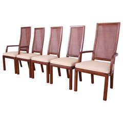 Henredon Mid-Century Modern Oak and Cane High Back Dining Chairs, Set of Five