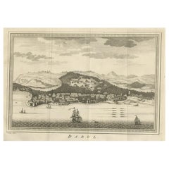 Old Copper Engraving of the Port City Dabhol in India, 1757