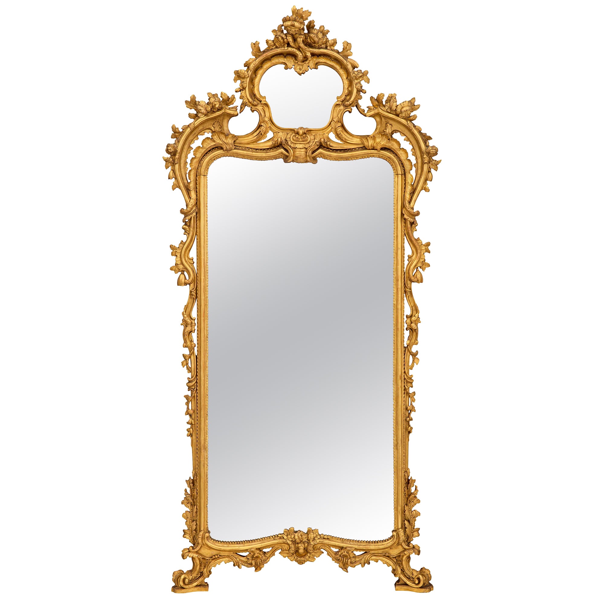 Italian Late 18th Century Louis XV St. Giltwood Mirror from Naples For Sale