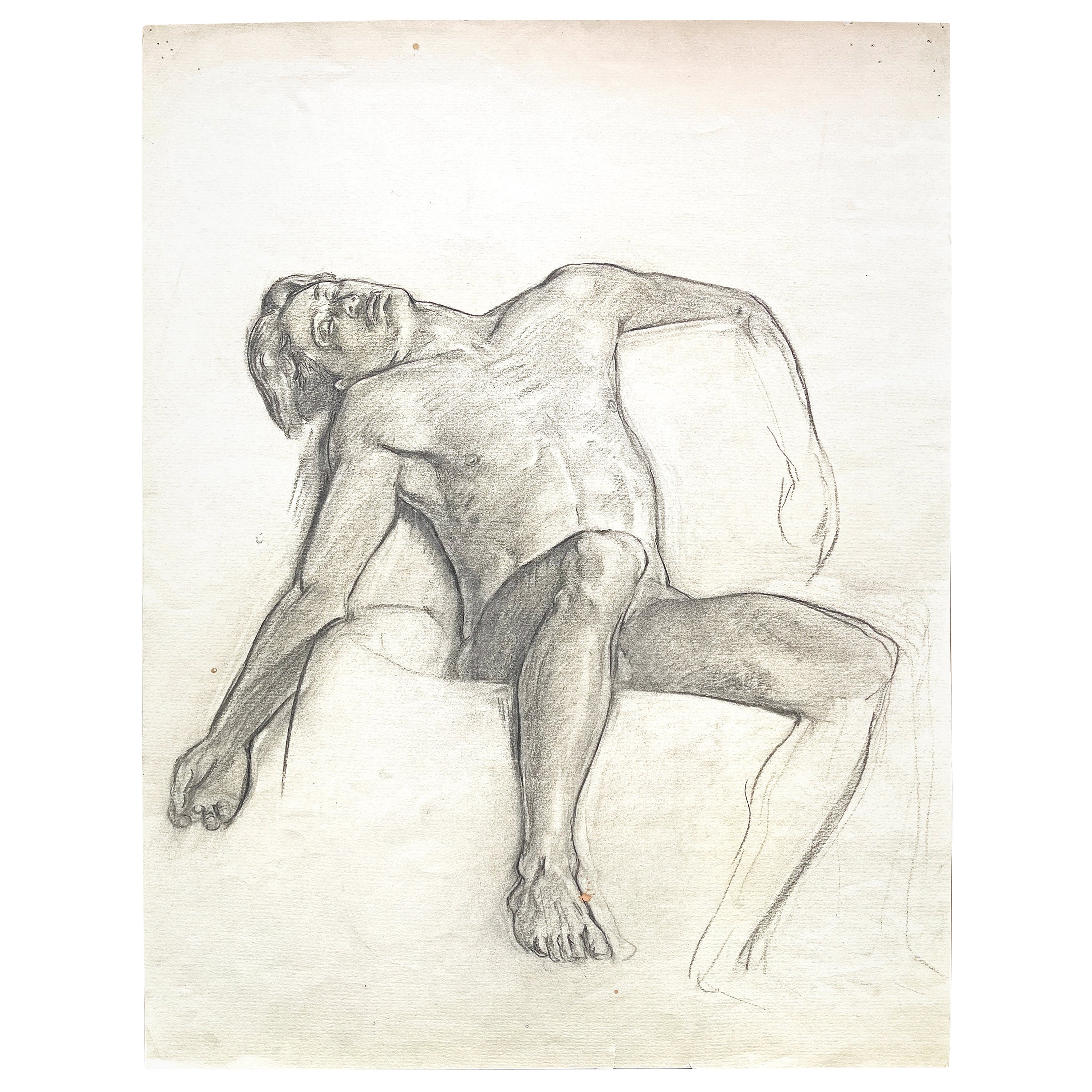 "Sleeping Nude, Arms Akimbo, " Masterful Drawing by Allyn Cox, Capitol Muralist For Sale
