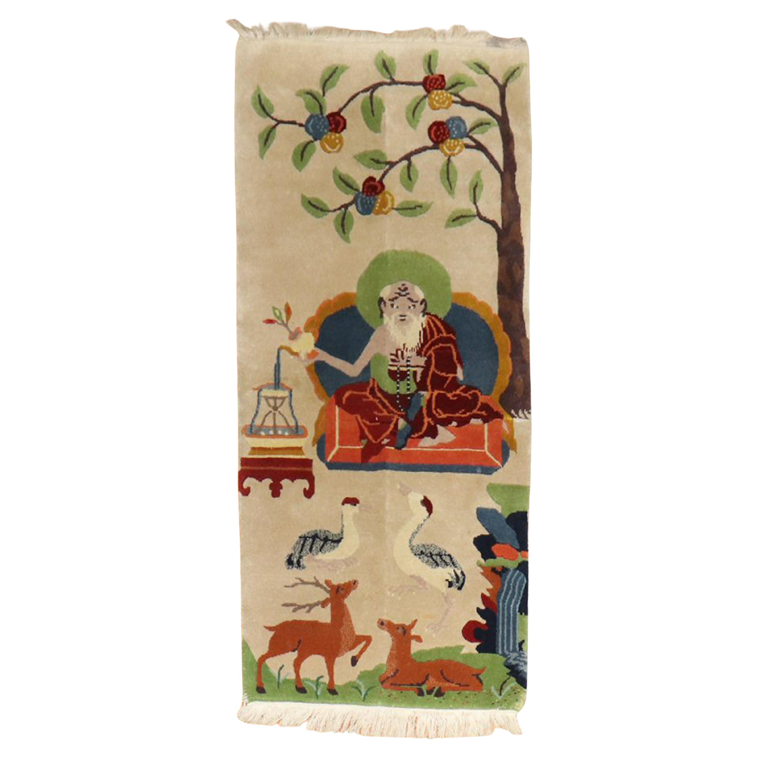 Chinese Buddhist Meditation Pictorial Rug For Sale