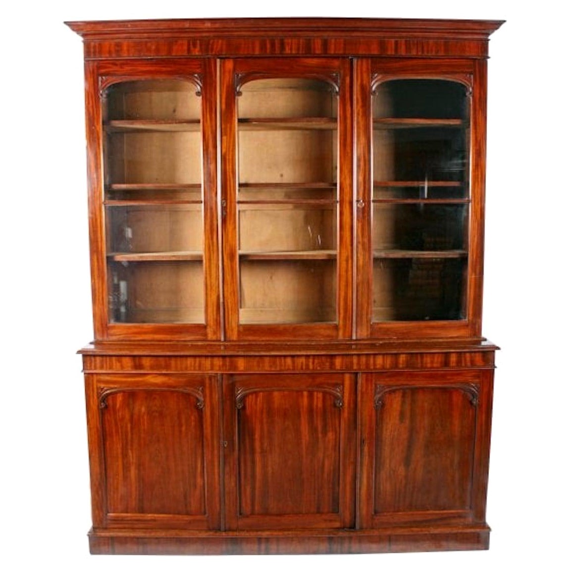 Victorian Mahogany Three Door Bookcase, 19th Century For Sale