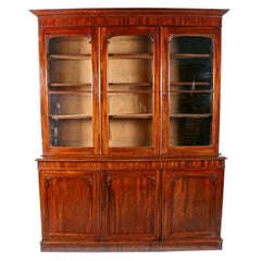 Used Victorian Mahogany Three Door Bookcase, 19th Century