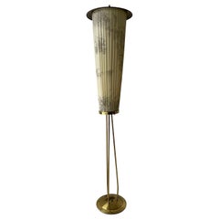 Mid-Century Modern Brass and Illustrated Fabric Floor Lamp, 1950s, Germany
