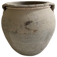 Vintage Clay Oil Pottery in Light Gray Earth Tones
