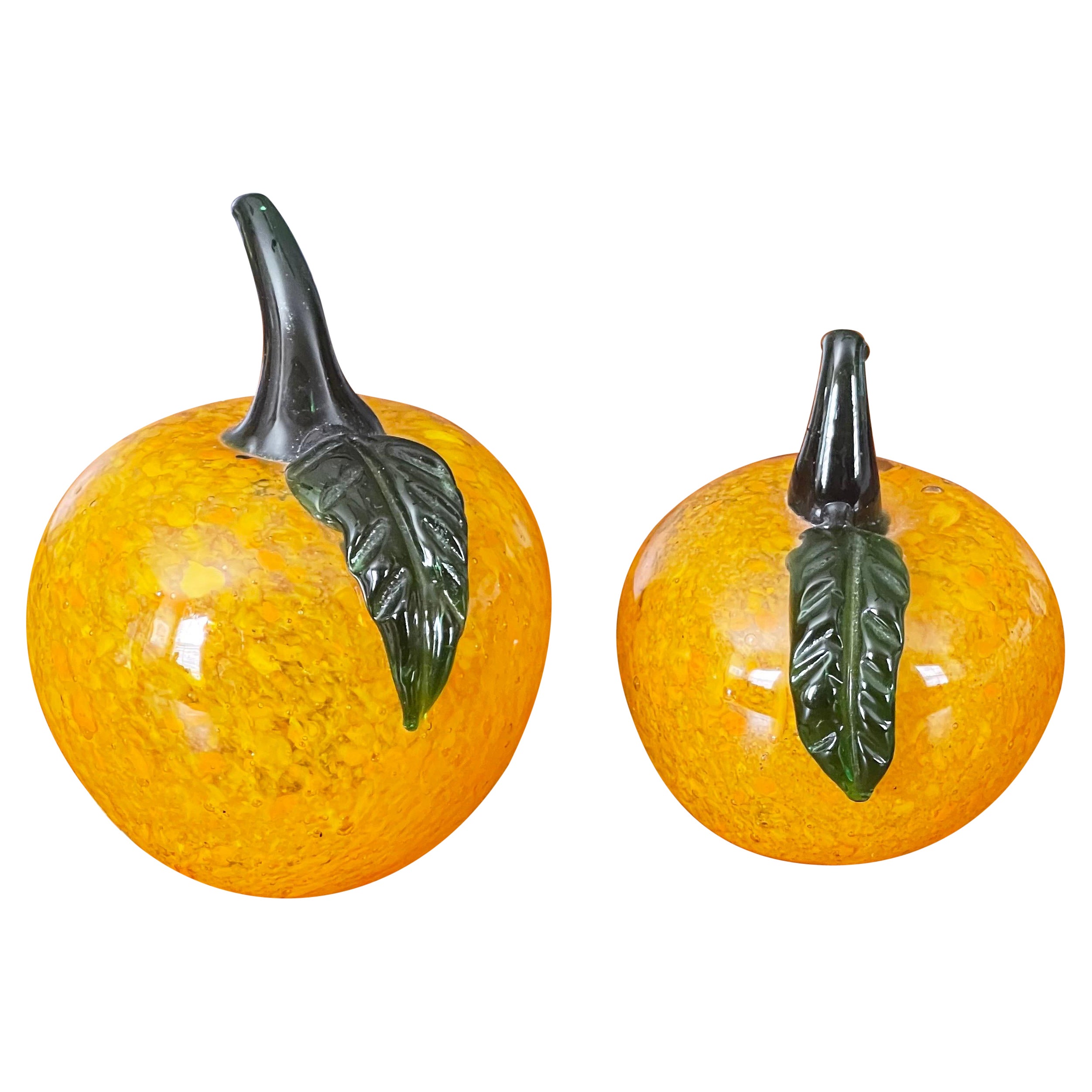 Pair of Sommerso Art Glass Pumpkins by Murano Glass Studios