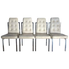 Cal-Style Ivory Leather and Chrome Dining Chairs, circa 1972