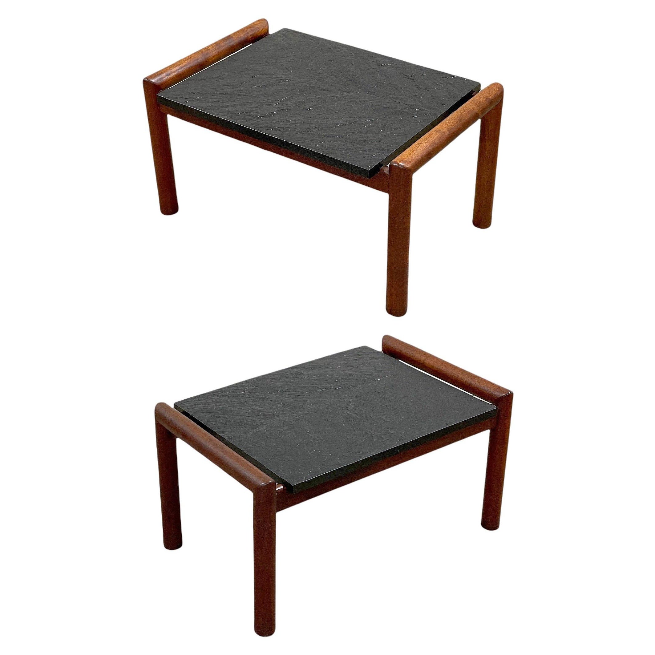 Pair Adrian Pearsall Midcentury Organic Modern Side Tables in Walnut and Slate