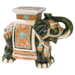 1960s French Ceramic Celadon and Ochre Elephant