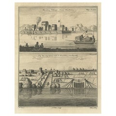 Original Print of Chinese Floating Village and the City of Baoying, China, 1747