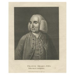 Antique Old Print of Francis Drake, an English Antiquary and Surgeon, 1812