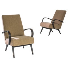 1950s Mid-Century Czech Brown Bentwood Armchairs, A Pair